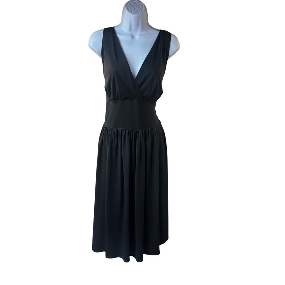 Tripp NYC Black Sleeveless Plunge V Neck Midi Dress Empire Waist Goth Punk Sz 1